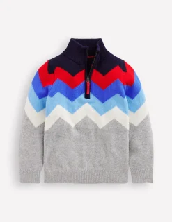 Pullover & Strickjacken | Boden Klassischer Pullover mit halblangem Reißverschluss-Grau Meliert Chevron GrauMeliertChevron