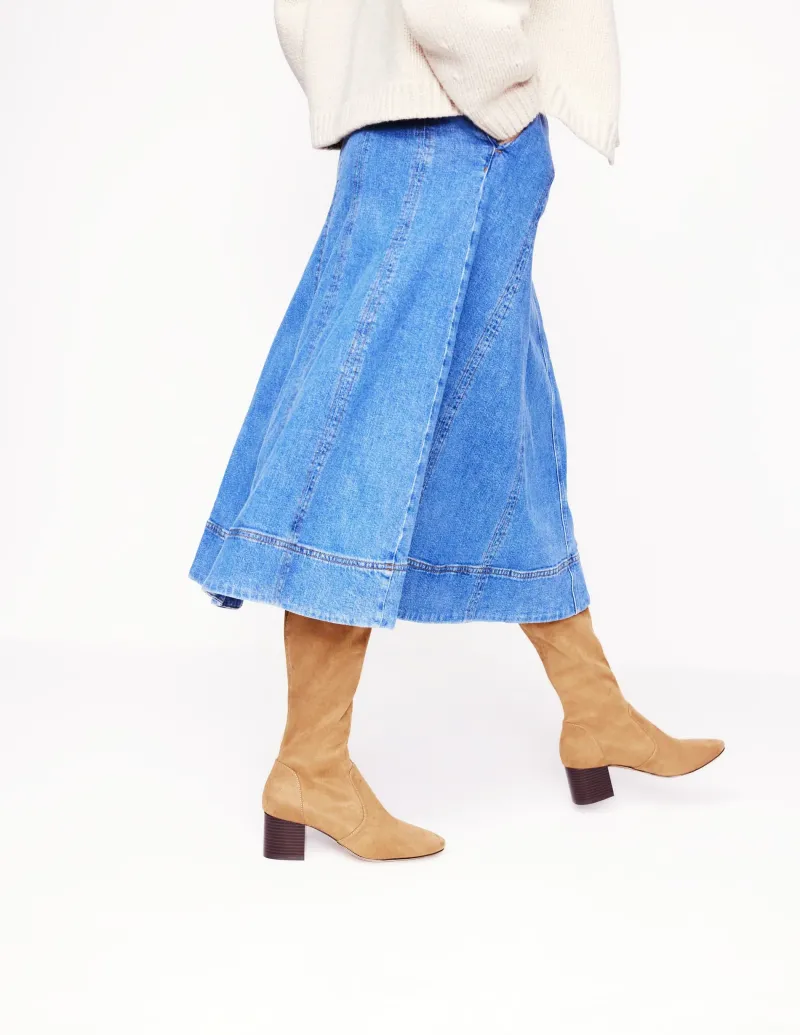 Absatzschuhe | Stiefel | Boden Kniehohe Stretchstiefel mit Absatz- Braun