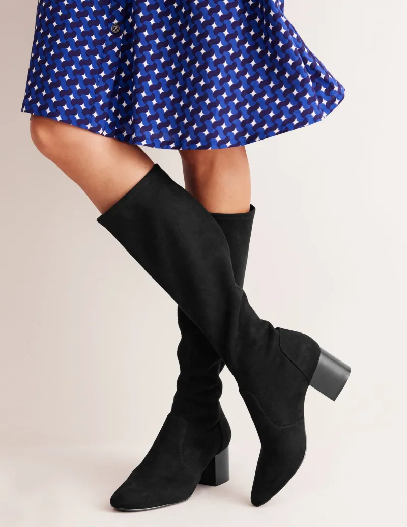 Absatzschuhe | Stiefel | Boden Kniehohe Stretchstiefel mit Absatz- Schwarz