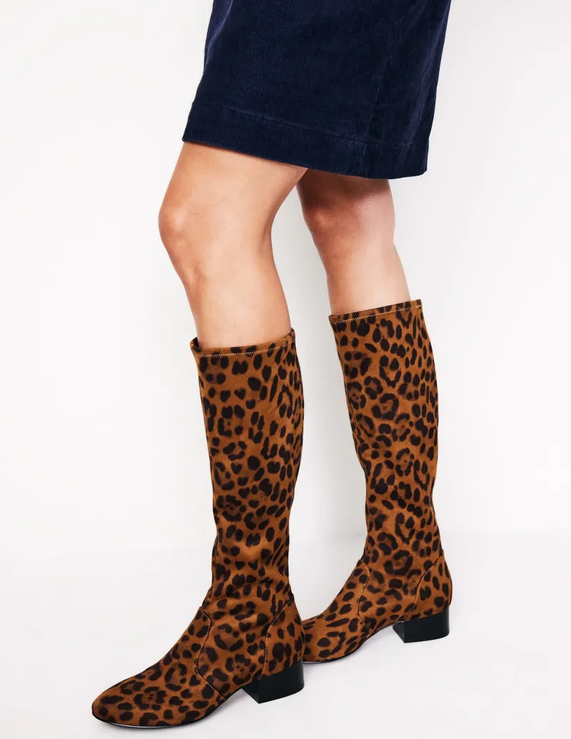 Stiefel | Absatzschuhe | Boden Kniehohe Stretchstiefel mit flacher Sohle-Mohair, Leopardenmuster Mohair,Leopardenmuster