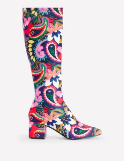 Absatzschuhe | Stiefel | Boden Kniehohe Stretchstiefel mit Absatz-Bunt, Botanik-Paisley Bunt,Botanik-Paisley