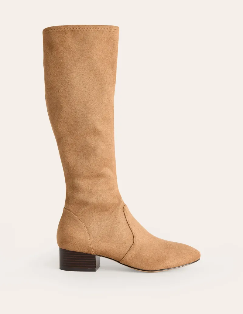 Flache Schuhe | Absatzschuhe | Boden Kniehohe Stretchstiefel mit flacher Sohle- Braun