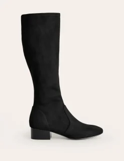 Stiefel | Absatzschuhe | Boden Kniehohe Stretchstiefel mit flacher Sohle- Schwarz