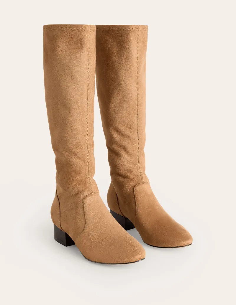 Flache Schuhe | Absatzschuhe | Boden Kniehohe Stretchstiefel mit flacher Sohle- Braun