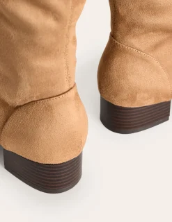 Flache Schuhe | Absatzschuhe | Boden Kniehohe Stretchstiefel mit flacher Sohle- Braun