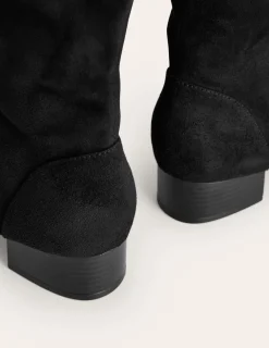 Stiefel | Absatzschuhe | Boden Kniehohe Stretchstiefel mit flacher Sohle- Schwarz