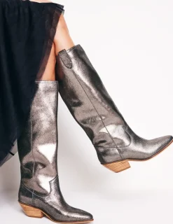 Stiefel | Absatzschuhe | Boden Kniehohe Westernstiefel- Silber
