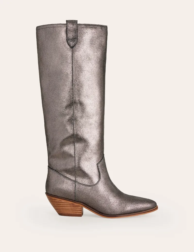 Stiefel | Absatzschuhe | Boden Kniehohe Westernstiefel- Silber