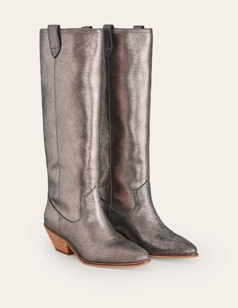 Stiefel | Absatzschuhe | Boden Kniehohe Westernstiefel- Silber