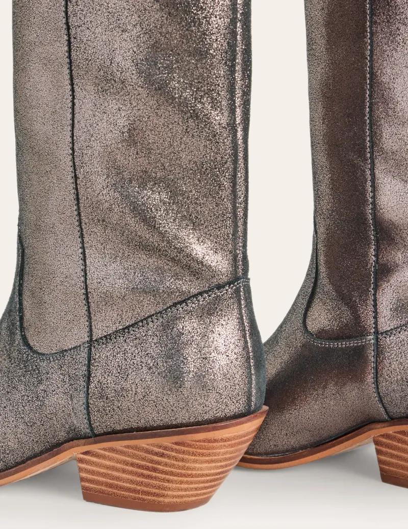 Stiefel | Absatzschuhe | Boden Kniehohe Westernstiefel- Silber