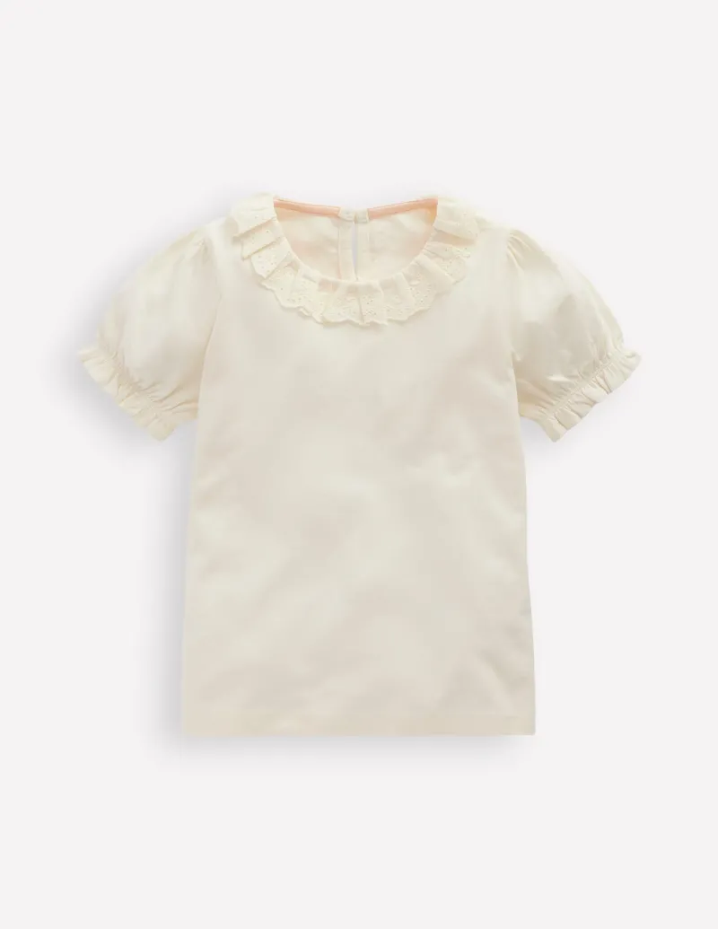Oberteile & T-shirts | Boden Kurzärmeliges Oberteil mit Kragen-Naturweiß mit Lochstickerei NaturweißmitLochstickerei