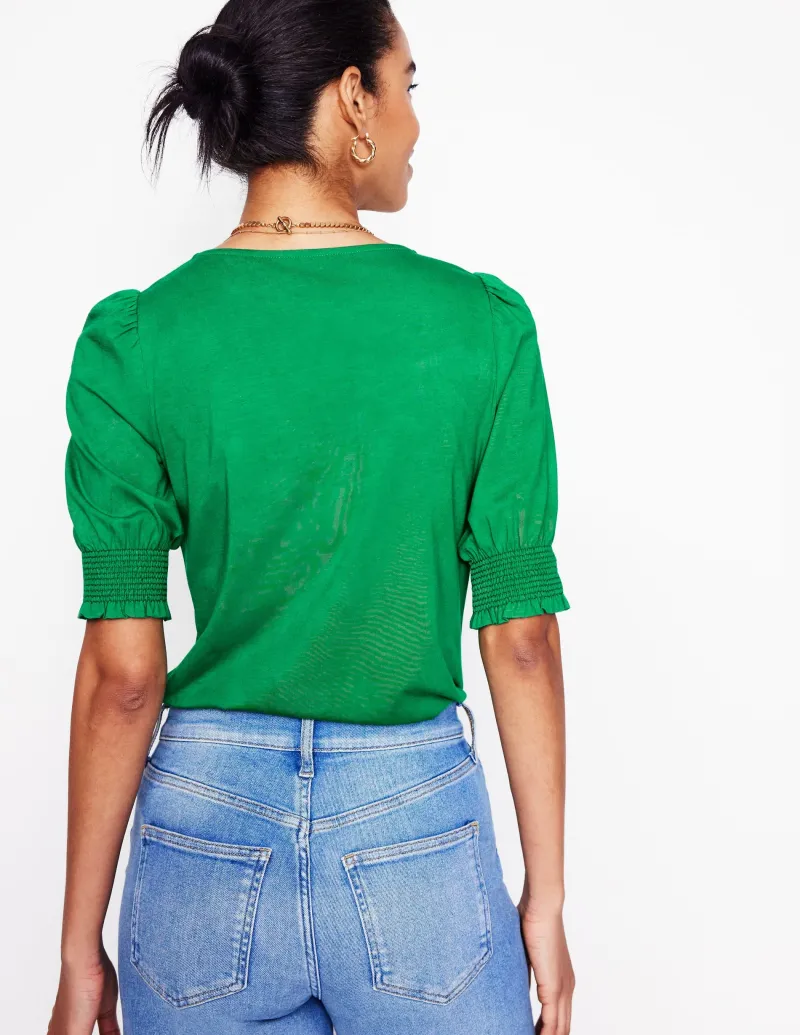 Nachtwäsche & Schlafanzüge | T-shirts & Tops | Boden Kurzärmeliges Oberteil mit gesmokten Bündchen-Grünes Tamburin GrünesTamburin