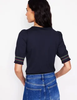 Nachtwäsche & Schlafanzüge | T-shirts & Tops | Boden Kurzärmeliges Oberteil mit gesmokten Bündchen- Marineblaue