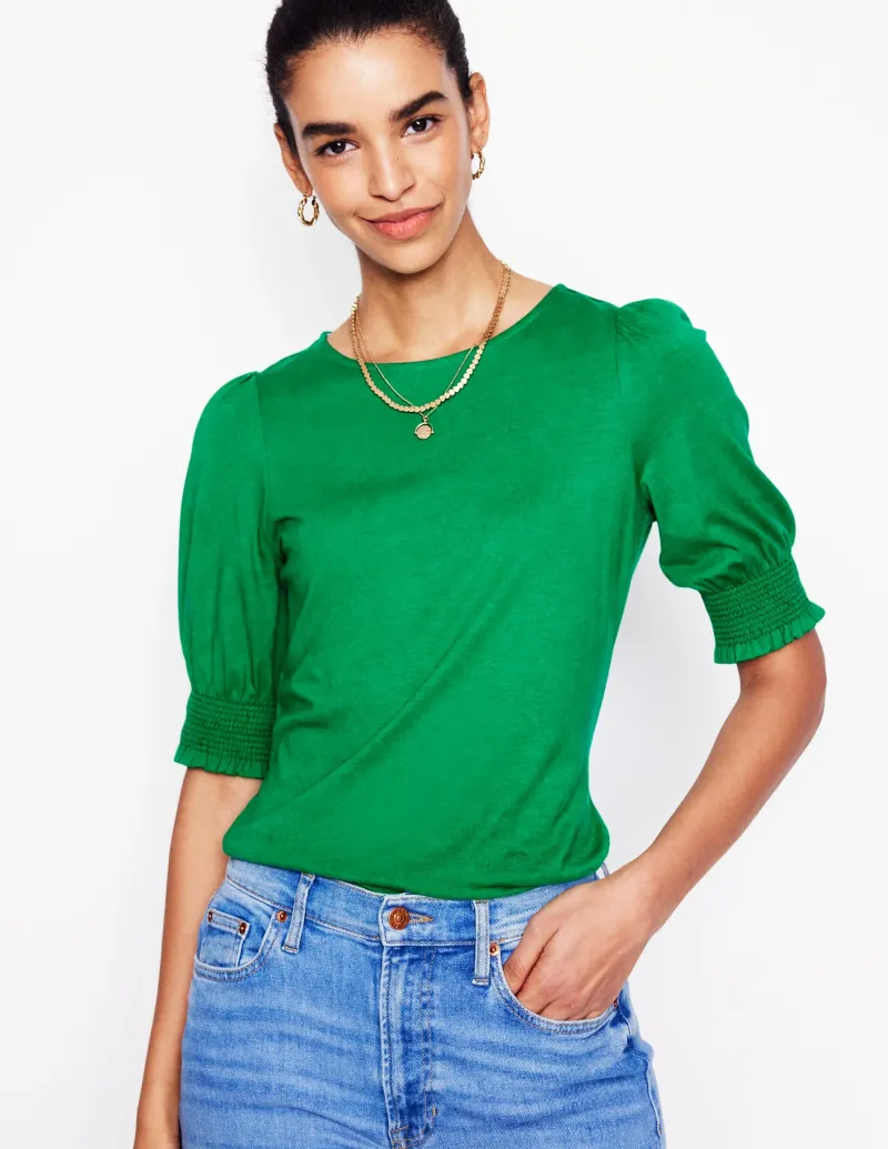 Nachtwäsche & Schlafanzüge | T-shirts & Tops | Boden Kurzärmeliges Oberteil mit gesmokten Bündchen-Grünes Tamburin GrünesTamburin