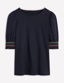 Nachtwäsche & Schlafanzüge | T-shirts & Tops | Boden Kurzärmeliges Oberteil mit gesmokten Bündchen- Marineblaue