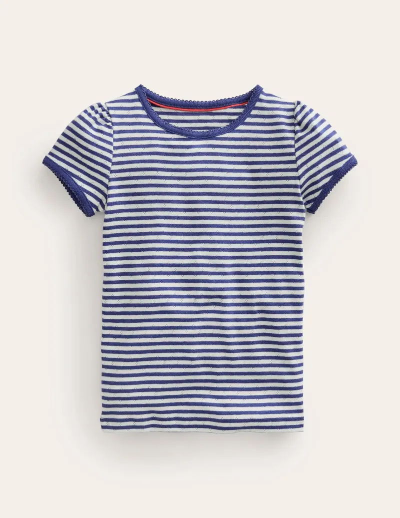 Oberteile & T-shirts | Boden Kurzärmliges Pointelle-Oberteil-Sanftes Naturweiß/Steuerbordblau SanftesNaturweiß/Steuerbordblau