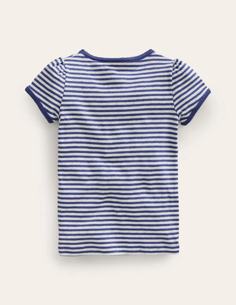 Oberteile & T-shirts | Boden Kurzärmliges Pointelle-Oberteil-Sanftes Naturweiß/Steuerbordblau SanftesNaturweiß/Steuerbordblau