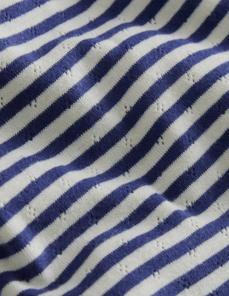 Oberteile & T-shirts | Boden Kurzärmliges Pointelle-Oberteil-Sanftes Naturweiß/Steuerbordblau SanftesNaturweiß/Steuerbordblau