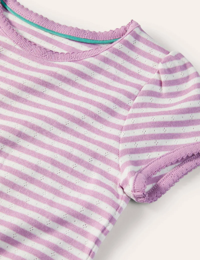 Oberteile & T-shirts | Boden Kurzärmliges Pointelle-Oberteil-Lila Flieder/Sanftes Naturweiß LilaFlieder/SanftesNaturweiß