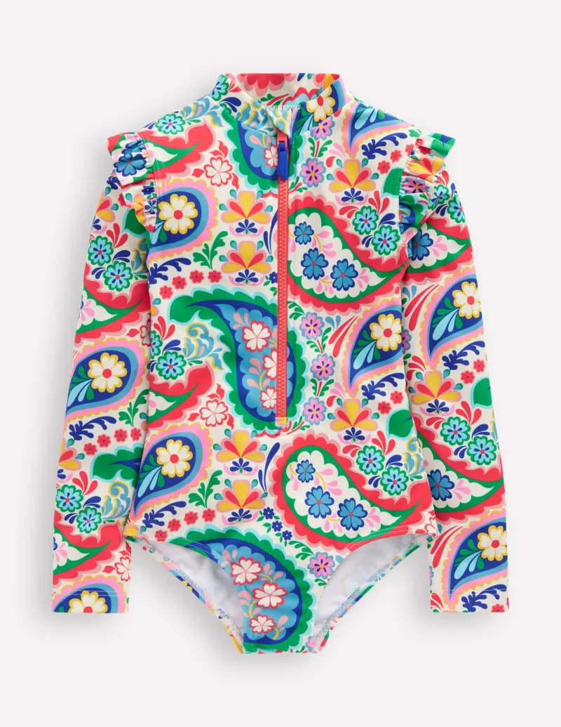 Bademode | Boden Langärmeliger Badeanzug mit Rüschen-Naturweiß Paisley NaturweißPaisley