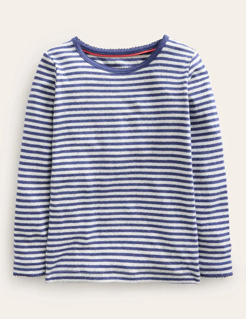 Oberteile & T-shirts | Boden Langärmeliges Oberteil mit Pointelle-Muster-Steuerbordblau/Sanftes Naturweiß Steuerbordblau/SanftesNaturweiß