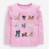 Oberteile & T-shirts | Boden Langärmeliges Oberteil mit Rüschen und Logo-Kaugummirosa Hunde KaugummirosaHunde
