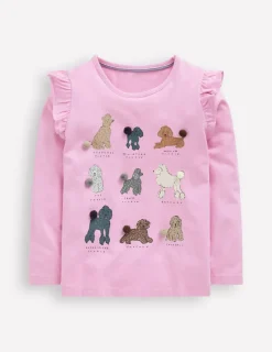 Oberteile & T-shirts | Boden Langärmeliges Oberteil mit Rüschen und Logo-Kaugummirosa Hunde KaugummirosaHunde