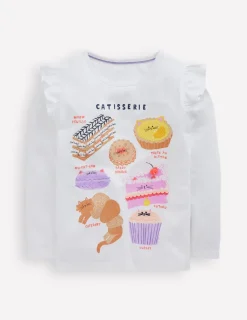 Oberteile & T-shirts | Boden Langärmeliges Oberteil mit Rüschen und Logo-Naturweiß Catisserie NaturweißCatisserie