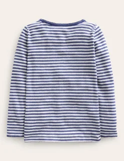 Oberteile & T-shirts | Boden Langärmeliges Oberteil mit Pointelle-Muster-Steuerbordblau/Sanftes Naturweiß Steuerbordblau/SanftesNaturweiß