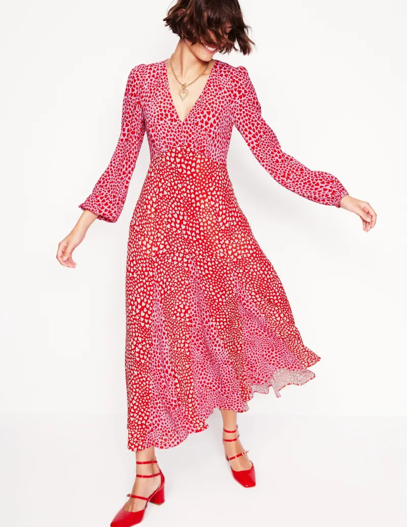Kleider & Jumpsuits | Kleider In Petite | Boden Langärmeliges Teekleid mit Lisarock-Rosa, Herz-Cluster Rosa,Herz-Cluster