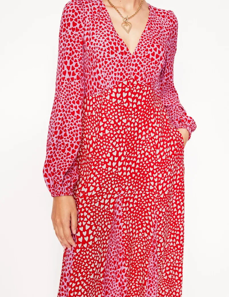 Kleider & Jumpsuits | Kleider In Petite | Boden Langärmeliges Teekleid mit Lisarock-Rosa, Herz-Cluster Rosa,Herz-Cluster