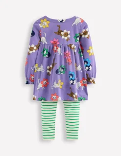 Tuniken | Oberteile & T-shirts | Boden Langärmeliges Tunika-Set mit Muster-Asternlila Blumen Katzen AsternlilaBlumenKatzen