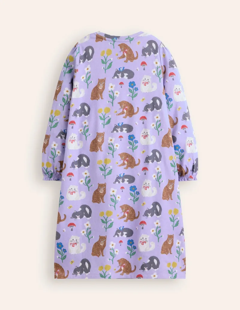 Nachtwäsche | Boden Langärmliges Nachthemd mit Druck-Lavendel Katzen LavendelKatzen