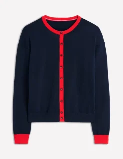 Pullover & Strickjacken | Boden Lara Lockere Baumwoll-Strickjacke-Marineblau, Mohnblumenrot Marineblau,Mohnblumenrot