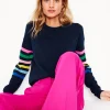 Pullover & Strickjacken | Boden Lara Lockerer Baumwollpullover-Marineblau Regenbogenstreifen an den Ärmeln MarineblauRegenbogenstreifenandenÄrmeln