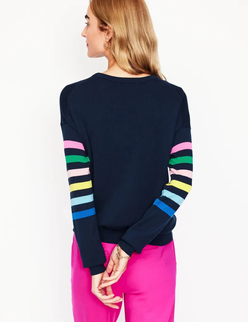 Pullover & Strickjacken | Boden Lara Lockerer Baumwollpullover-Marineblau Regenbogenstreifen an den Ärmeln MarineblauRegenbogenstreifenandenÄrmeln