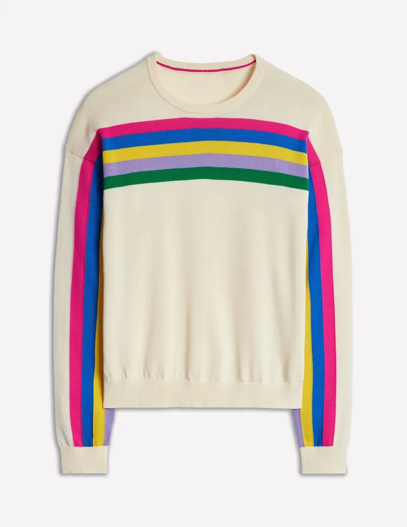 Pullover & Strickjacken | Boden Lara Lockerer Baumwollpullover-Warmes Naturweiß Regenbogenstreifen WarmesNaturweißRegenbogenstreifen