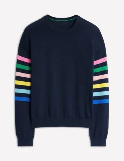 Pullover & Strickjacken | Boden Lara Lockerer Baumwollpullover-Marineblau Regenbogenstreifen an den Ärmeln MarineblauRegenbogenstreifenandenÄrmeln