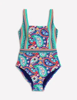Bademode | Boden Lefkada Badeanzug mit quadratischem Ausschnitt-Bunt, Wiesen-Paisley Bunt,Wiesen-Paisley