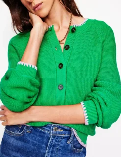 Pullover & Strickjacken | Boden Lena Strickjacke mit Ziernaht-Grünes Tamburin GrünesTamburin
