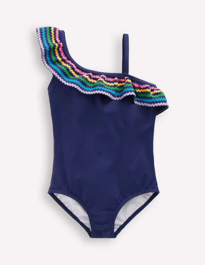 Bademode | Boden Lila Badeanzug mit einem Träger-Schuluniform-Marineblau Ric Rac Schuluniform-MarineblauRicRac