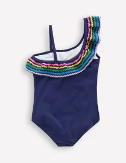 Bademode | Boden Lila Badeanzug mit einem Träger-Schuluniform-Marineblau Ric Rac Schuluniform-MarineblauRicRac