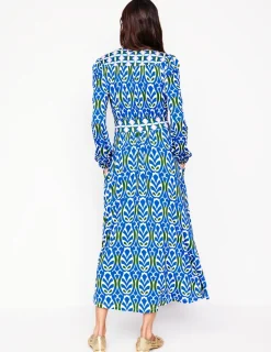 Kleider & Jumpsuits | Midi | Boden Lily Midikleid mit langen Ärmeln-Galerieblau, Blattterrasse Galerieblau,Blattterrasse