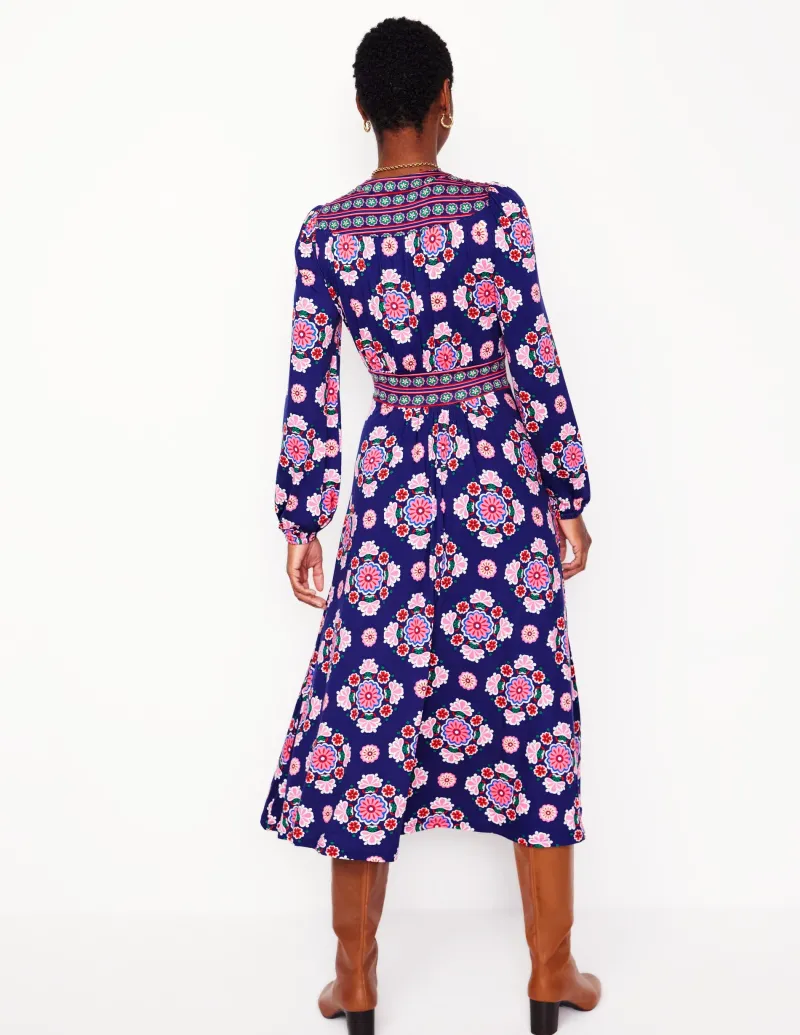 Kleider & Jumpsuits | Midi | Boden Lily Midikleid mit langen Ärmeln-Steuerbordblau, Wiese Kleiner Blumenstrauß Steuerbordblau,WieseKleinerBlumenstrauß