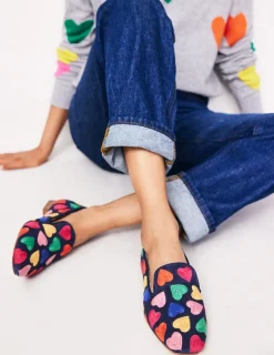 Flache Schuhe | Loafer | Boden Loafer im Slipper-Stil-Bunt Marineblau Herzen BuntMarineblauHerzen