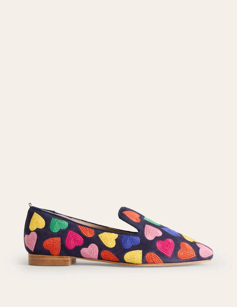 Flache Schuhe | Loafer | Boden Loafer im Slipper-Stil-Bunt Marineblau Herzen BuntMarineblauHerzen