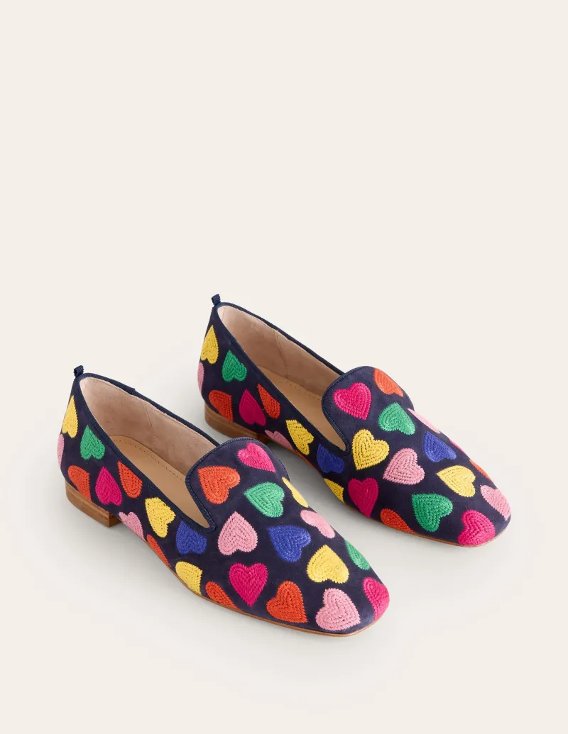 Flache Schuhe | Loafer | Boden Loafer im Slipper-Stil-Bunt Marineblau Herzen BuntMarineblauHerzen