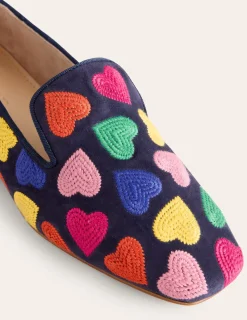 Flache Schuhe | Loafer | Boden Loafer im Slipper-Stil-Bunt Marineblau Herzen BuntMarineblauHerzen