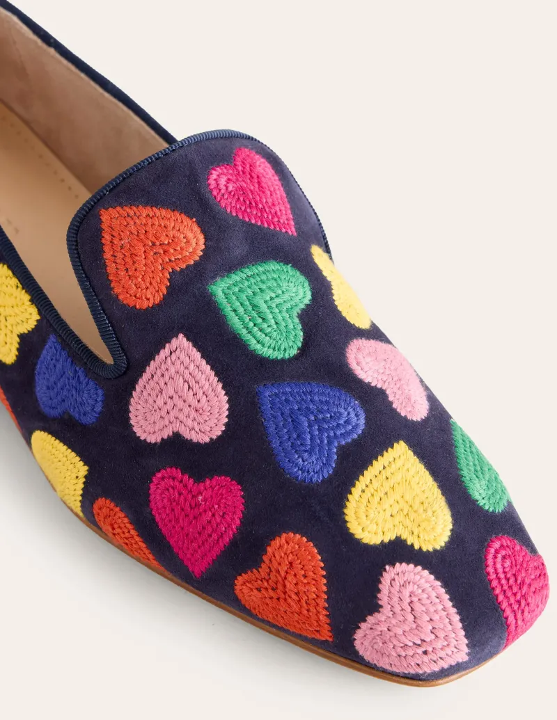 Flache Schuhe | Loafer | Boden Loafer im Slipper-Stil-Bunt Marineblau Herzen BuntMarineblauHerzen
