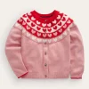 Pullover & Strickjacken | Boden Lustige Fair-Isle-Strickjacke-Mandelrosa Herzen MandelrosaHerzen